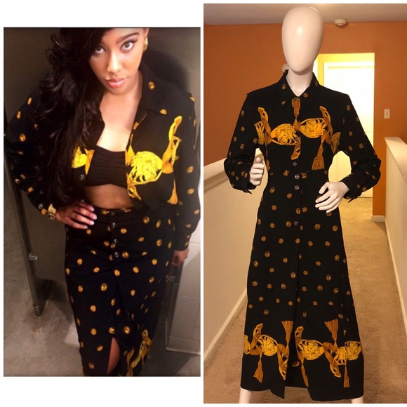 Black Gold Chain Print Top and Skirt Set main image 0